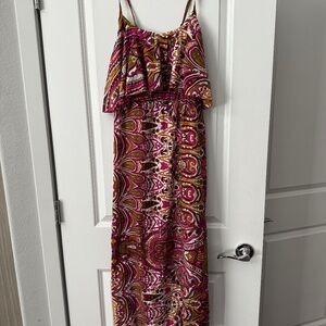 Earthbound Trading Company Maxi Dress Purple Layered Bohemian Beach Womens L